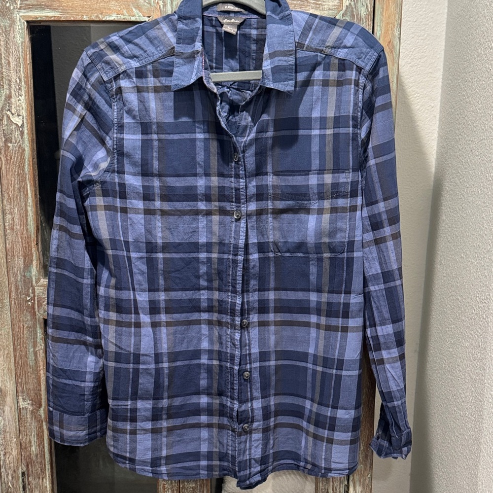 Eddie Bauer Navy Plaid Button Down Shirt